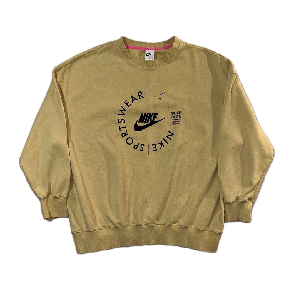 NIKE‎ Women's Fleece Oversized Yellow Pullover Crew neck Sweatshirt Size XL